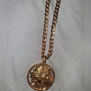 Gold-Tone Lion Medallion Pendant Necklace